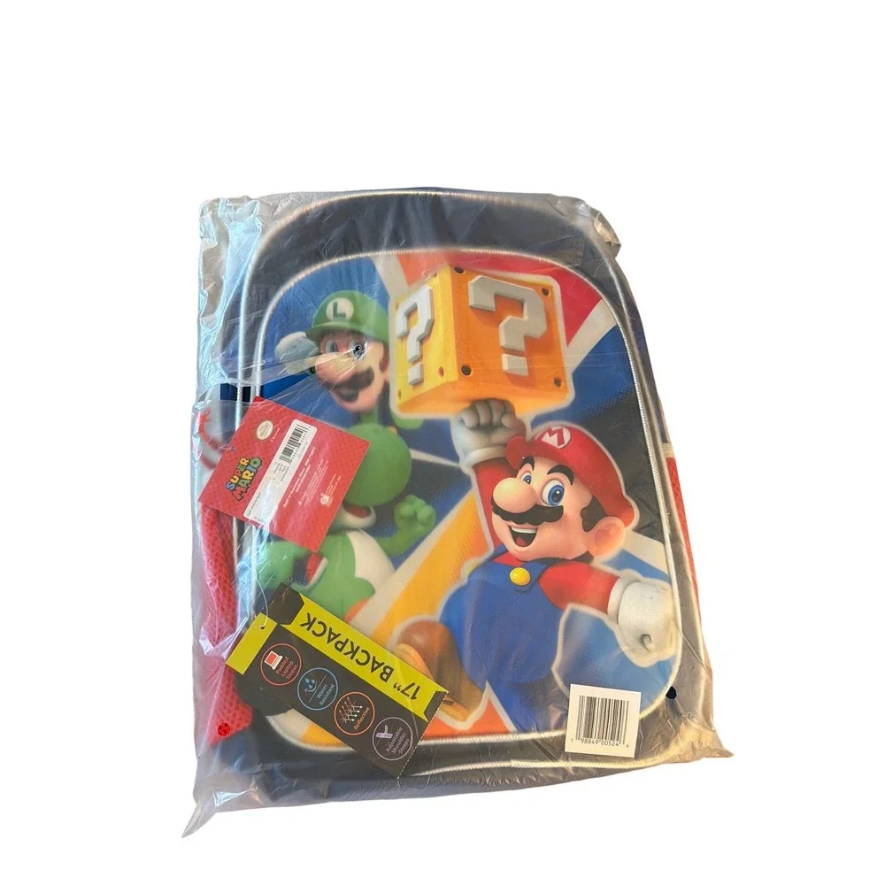 Nintendo Super Mario 17 Inch Backpack Mario Luigi Yoshi Blue Red Kids School Bag